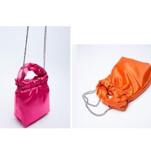 2 Zara satin bucket bags! Two brand new with tags one fuschia and one orange